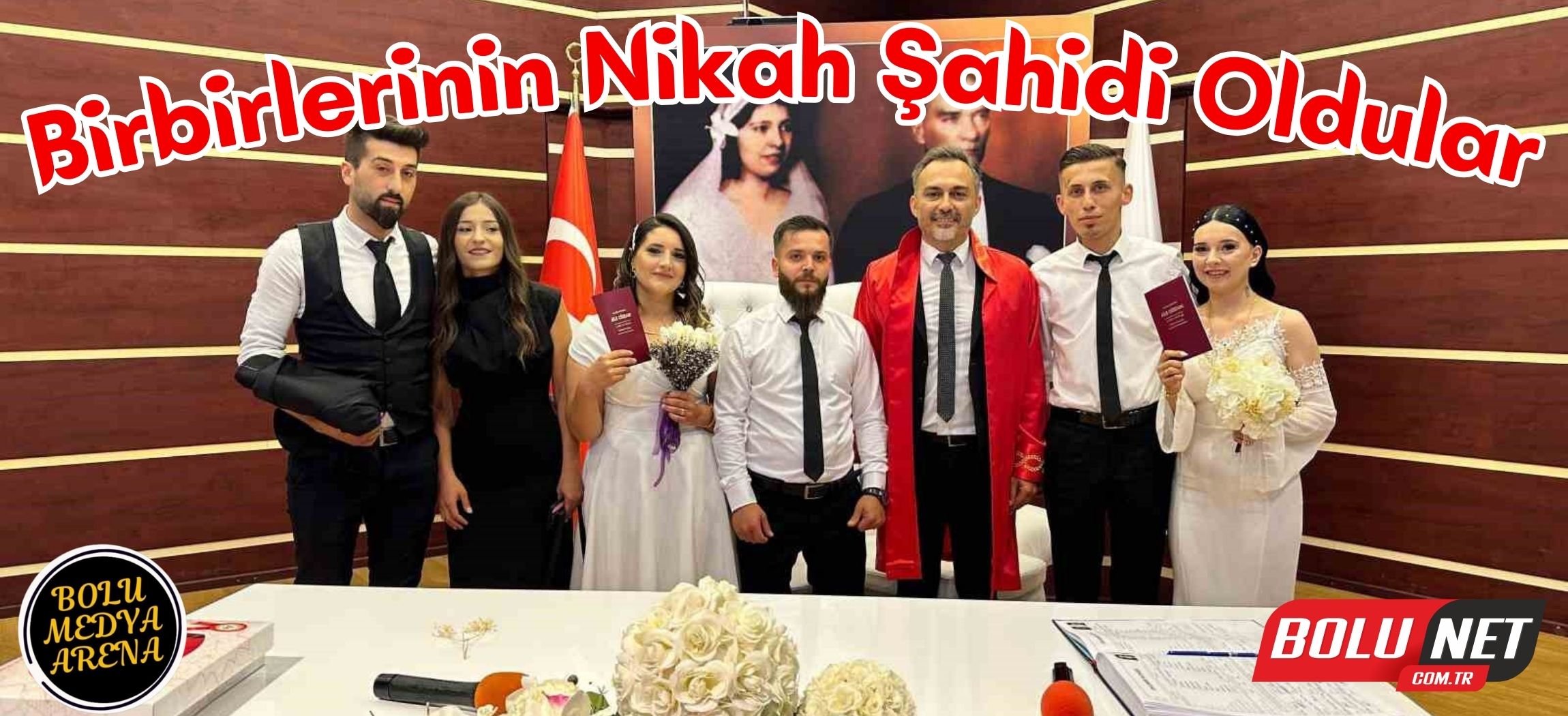 Aynı gün aynı saatte evlendiler: Birbirlerinin nikah şahidi oldular...BoluNet