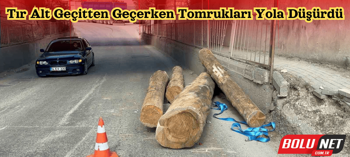 Tır alt geçitten geçerken tomrukları yola düşürdü ...BoluNet