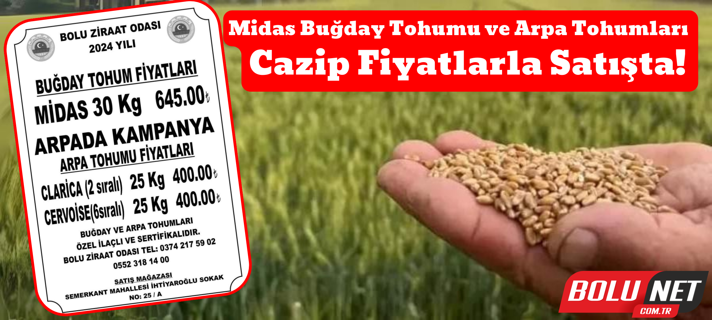 Bolu Ziraat Odası'ndan çiftçilere büyük fırsat!...BoluNet