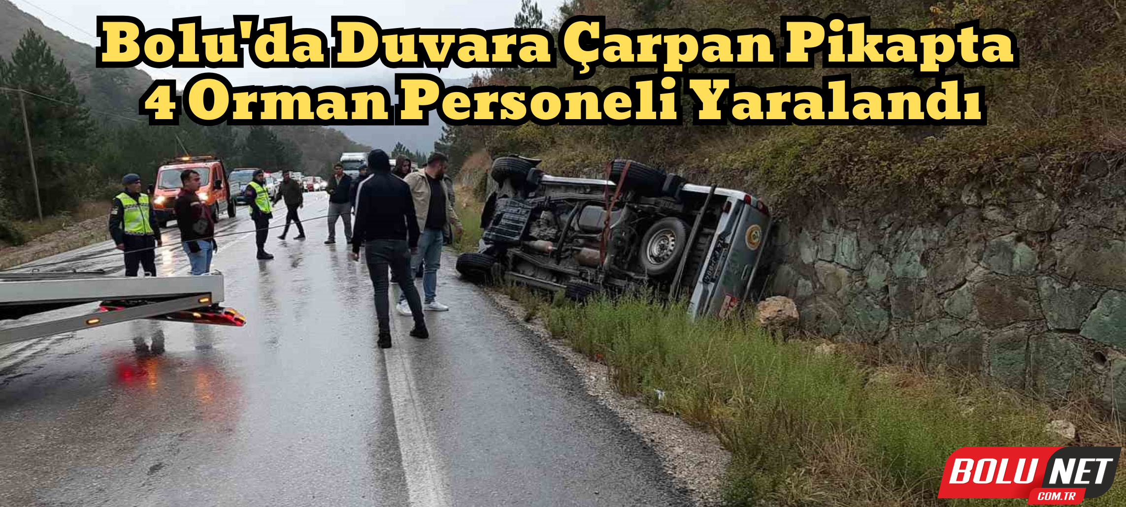 Yoldan çıkan pikap duvara çarptı: 4 yaralı ...BoluNet