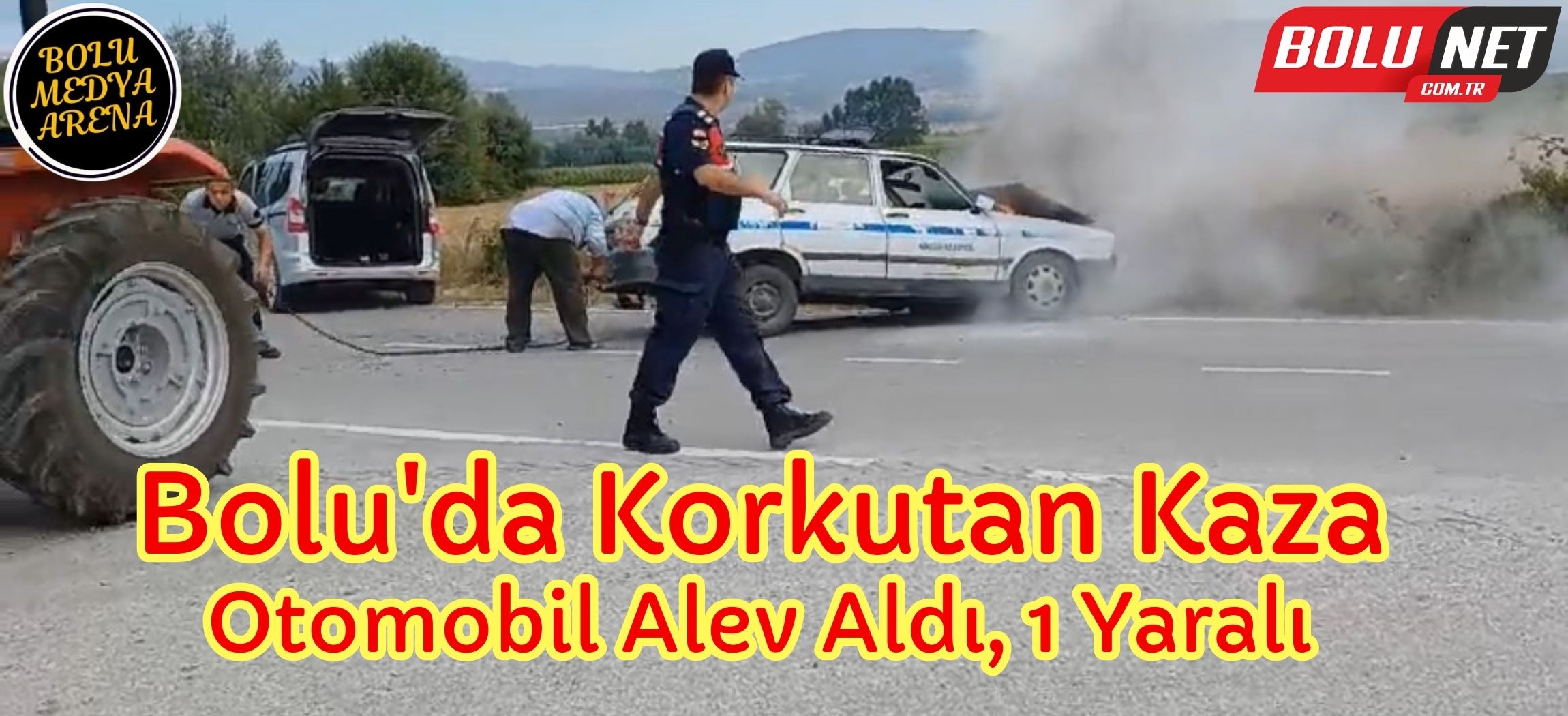 Kaza yapan otomobil alev aldı: 1 yaralı ...BoluNet