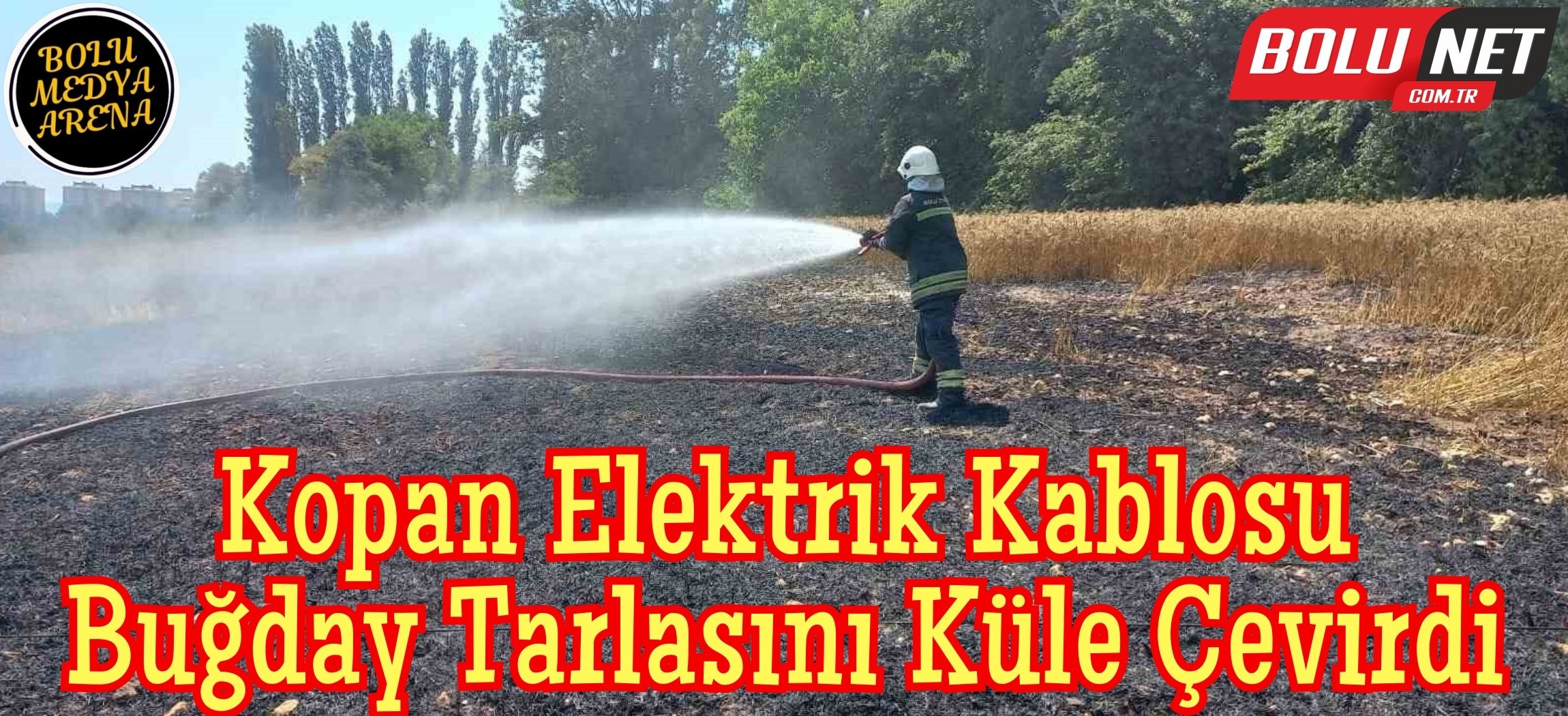 Kopan elektrik kablosu 1 buçuk dönüm buğday tarlasını küle çevirdi ...BoluNet