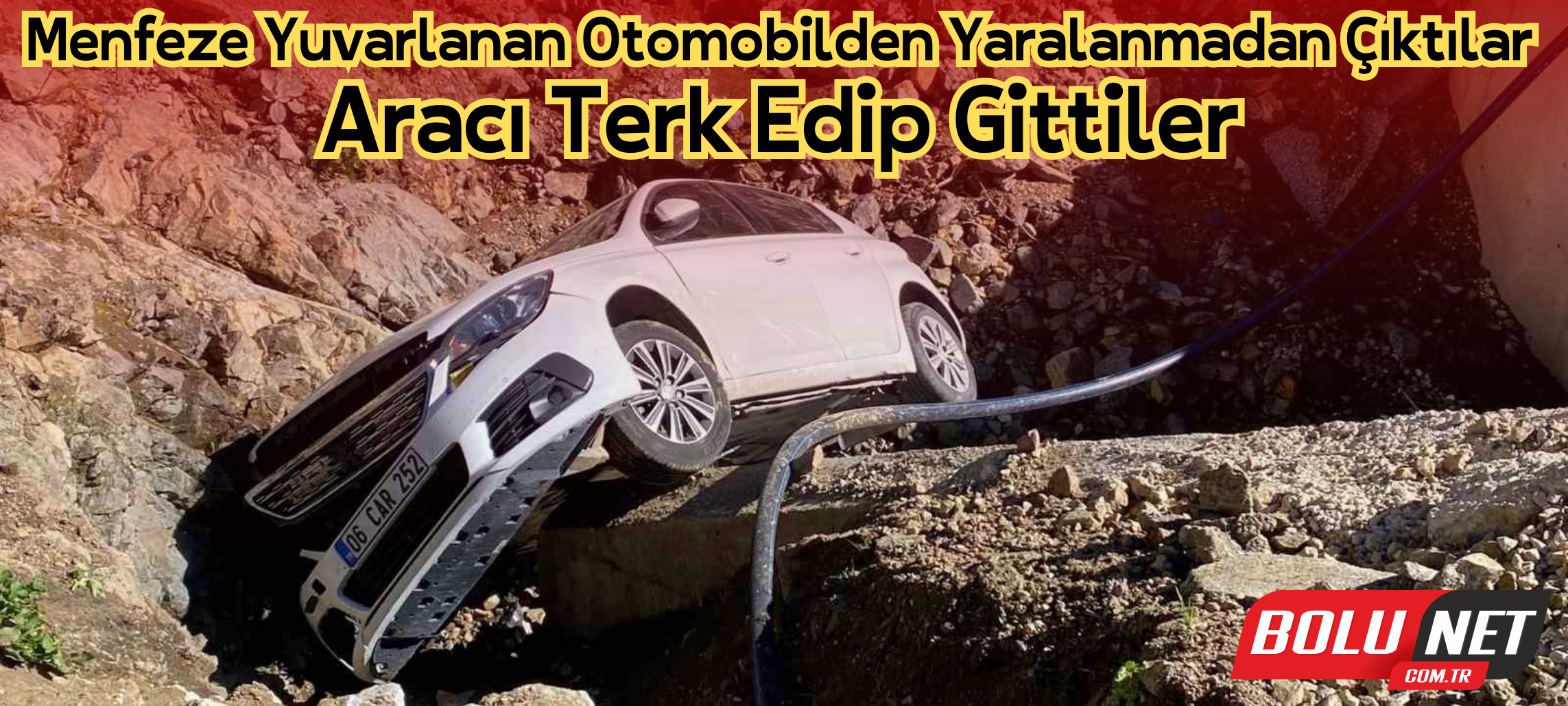 Menfeze yuvarlanan otomobilden yaralanmadan çıktılar, aracı terk edip gittiler ...BoluNet