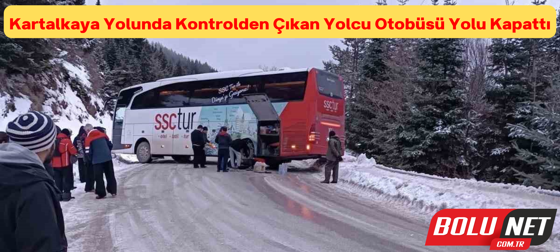 Kartalkaya yolunda kontrolden çıkan yolcu otobüsü yolu kapattı ...BoluNet