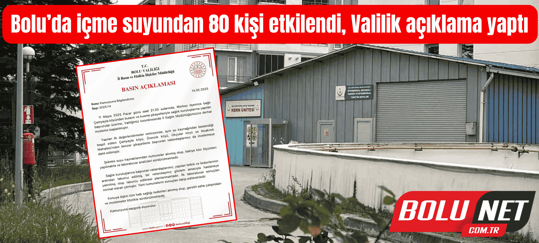 Bolu’da içme suyundan 80 kişi etkilendi, Valilik açıklama yaptı ...BoluNet