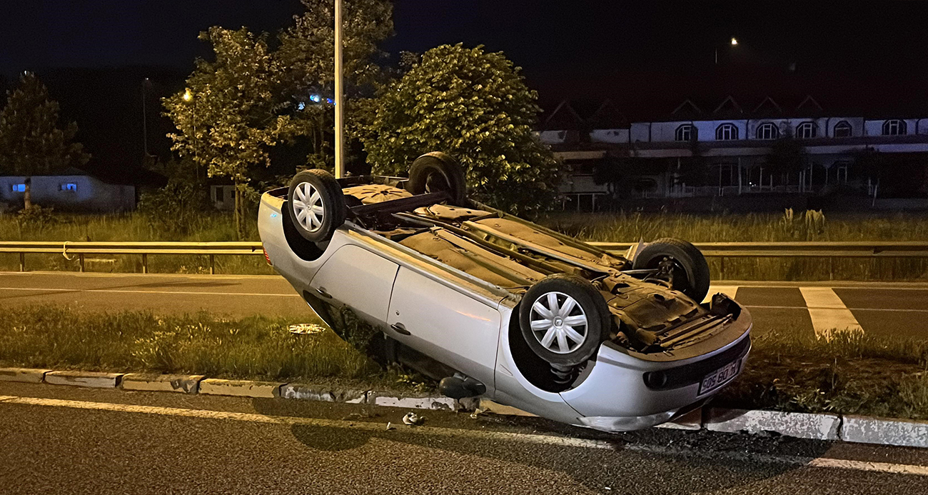 Takla atan otomobilden burnu bile kanamadan çıktı ...BoluNet